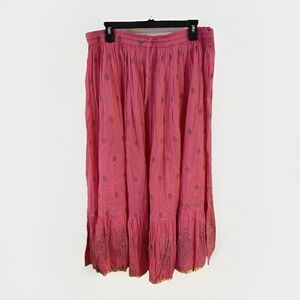 Grace Elements Full Maxi Skirt Womens L Bohemian Festival Bold Pink And Gold